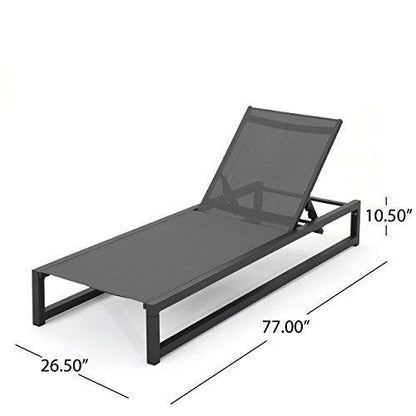 Christopher Knight Home Modesta Outdoor Aluminum Framed Chaise Lounge with Mesh Body, Black Finish / Grey Mesh - CookCave