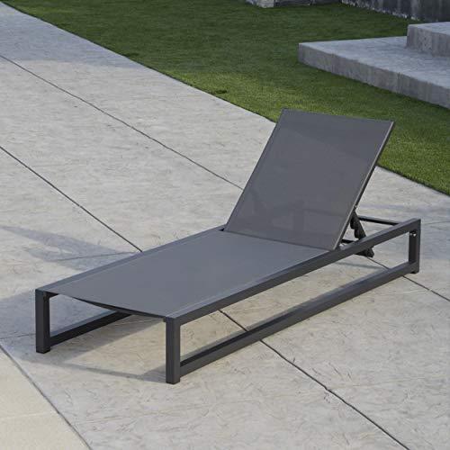 Christopher Knight Home Modesta Outdoor Aluminum Framed Chaise Lounge with Mesh Body, Black Finish / Grey Mesh - CookCave