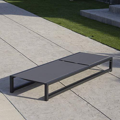 Christopher Knight Home Modesta Outdoor Aluminum Framed Chaise Lounge with Mesh Body, Black Finish / Grey Mesh - CookCave