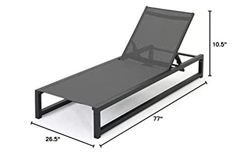 Christopher Knight Home Modesta Outdoor Aluminum Framed Chaise Lounge with Mesh Body, Black Finish / Grey Mesh - CookCave
