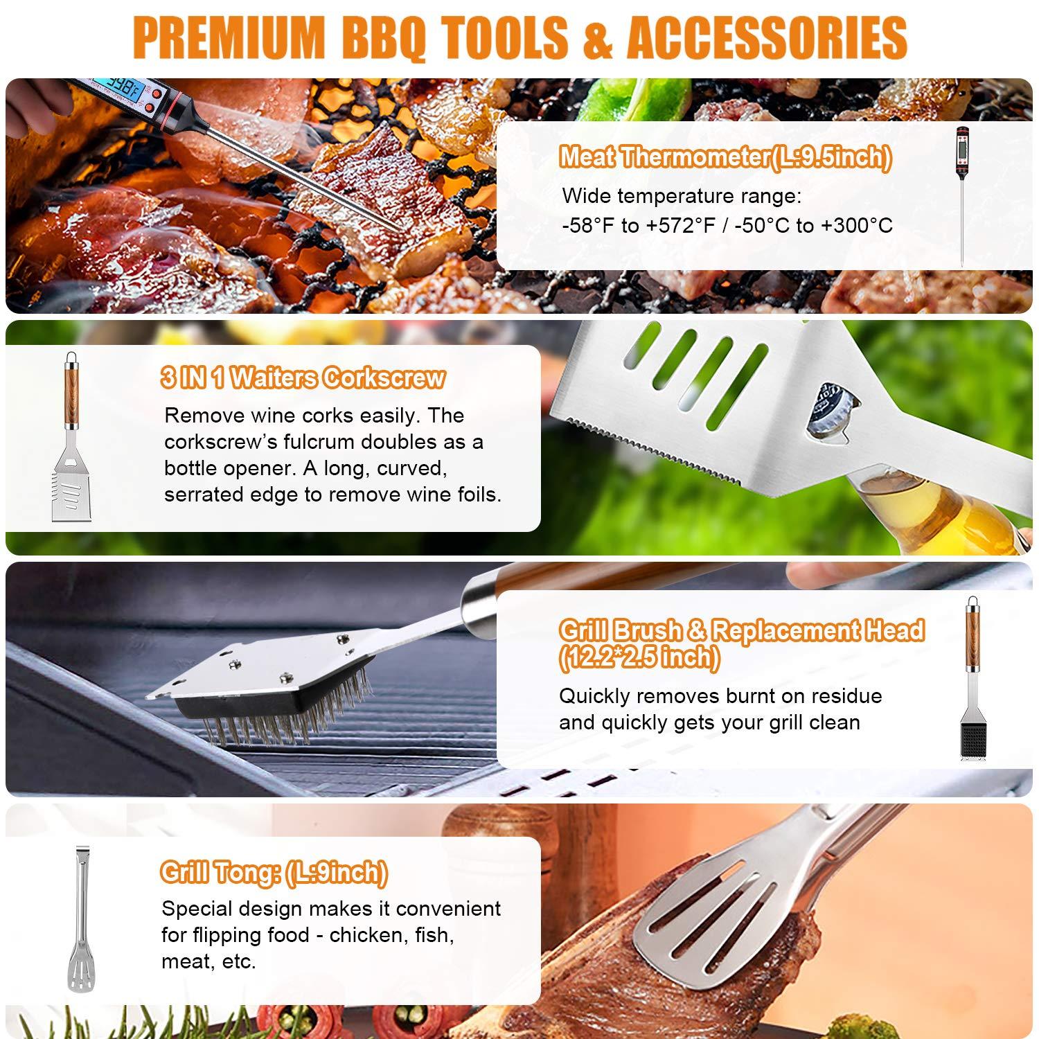 Cifaisi BBQ Grill Utensils Set for Camping/Backyard, 38Pcs Stainless Steel Grill Tools Grilling Accessories with Barbecue Mats, Aluminum Case, Thermometer for Men Women - CookCave