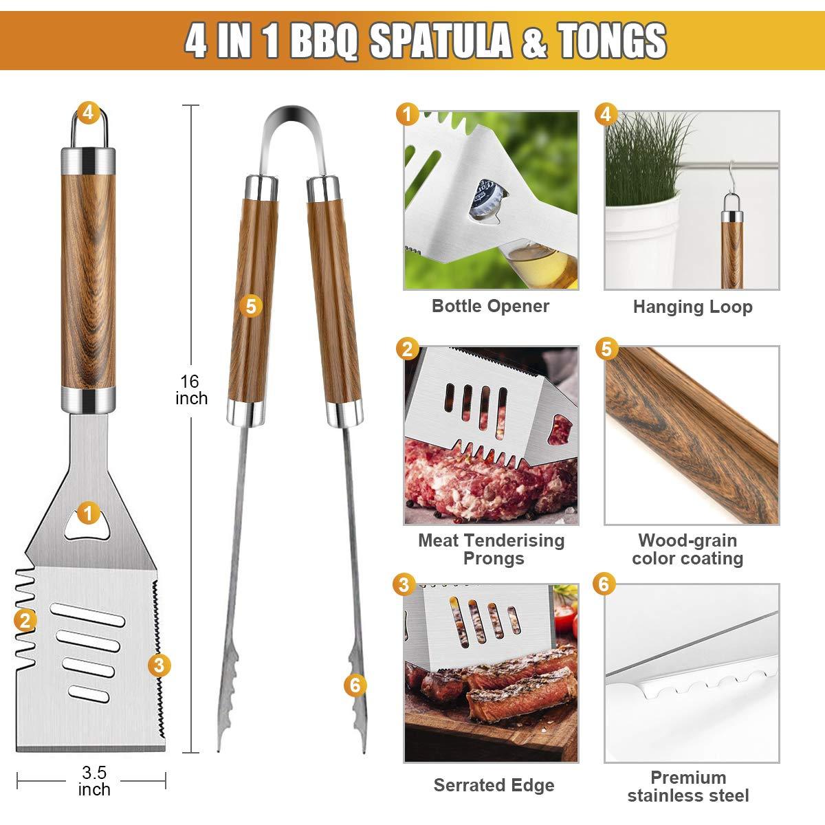 Cifaisi BBQ Grill Utensils Set for Camping/Backyard, 38Pcs Stainless Steel Grill Tools Grilling Accessories with Barbecue Mats, Aluminum Case, Thermometer for Men Women - CookCave