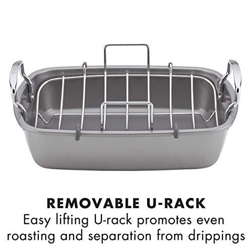 Circulon Nonstick Roasting Pan / Roaster with Rack - 17 Inch x 13 Inch, Gray - CookCave