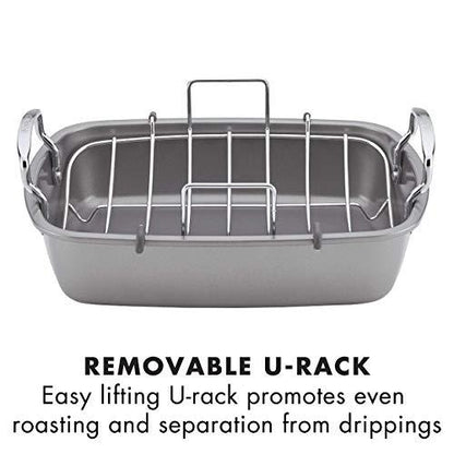 Circulon Nonstick Roasting Pan / Roaster with Rack - 17 Inch x 13 Inch, Gray - CookCave