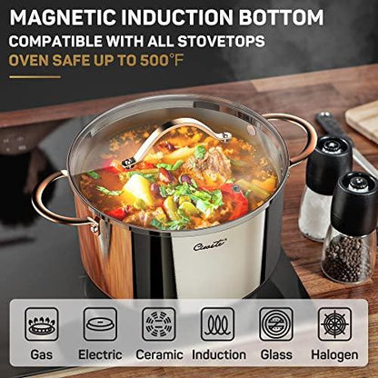 Ciwete 8 Quart Stock Pot, 3 Ply Stainless Steel Stock Pot, Soup Pot Cooking Pot with Lid, Induction Pot for Cooking, Stainless Steel Healthy Cookware Stockpots with Cover Dishwasher Safe - CookCave