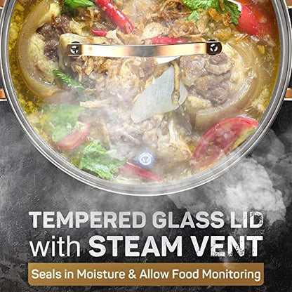 Ciwete 8 Quart Stock Pot, 3 Ply Stainless Steel Stock Pot, Soup Pot Cooking Pot with Lid, Induction Pot for Cooking, Stainless Steel Healthy Cookware Stockpots with Cover Dishwasher Safe - CookCave