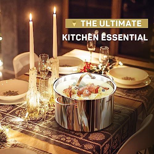 Ciwete 8 Quart Stock Pot, 3 Ply Stainless Steel Stock Pot, Soup Pot Cooking Pot with Lid, Induction Pot for Cooking, Stainless Steel Healthy Cookware Stockpots with Cover Dishwasher Safe - CookCave