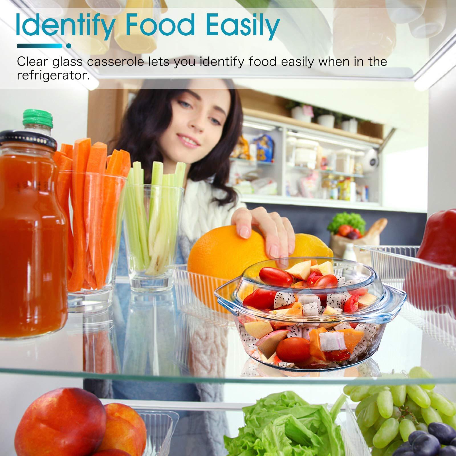 Clear Round Glass Casserole with Lid by NUTRIUPS | Covered Glass Ovenware with Lid, 1 L - CookCave