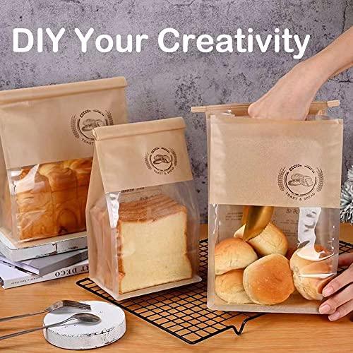 COMIKO 50pcs Bakery Bags with Window- 5.1x4.3x11 Inches Tin Tie Tab Lock Kraft Tin Tie Bags Cookie Packaging Bags Paper Bread Bags Kraft Paper Bags with Window (Brown, 50 Count (Pack of 1)) - CookCave