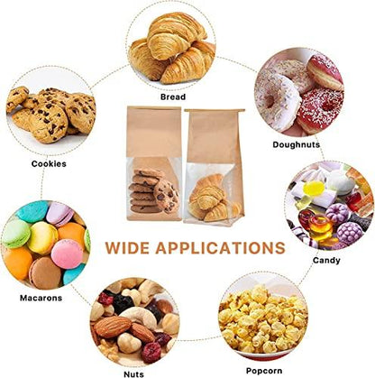 COMIKO 50pcs Bakery Bags with Window- 5.1x4.3x11 Inches Tin Tie Tab Lock Kraft Tin Tie Bags Cookie Packaging Bags Paper Bread Bags Kraft Paper Bags with Window (Brown, 50 Count (Pack of 1)) - CookCave