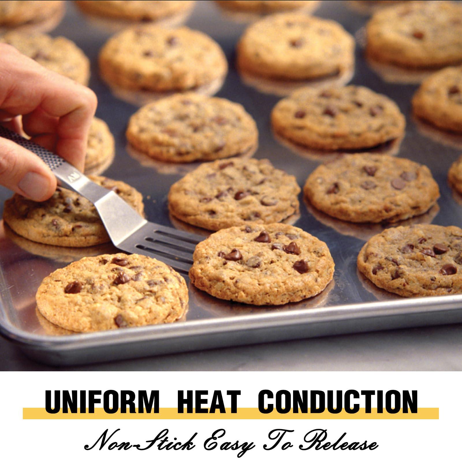 Commercial Quality Baking Sheet Pan Set, Natural Aluminum Cookie Sheet, Umite Chef Warp Resistant Nonstick Baker's Half Sheet Pan, Large Thick Cookie Tray Pans for Baking, Roasting(2 Pack, 18X13Inch) - CookCave