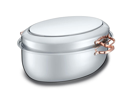 CONCORD Premium 12 Quart Stainless Steel Roasting Pan with Hangable Rack. Oval Turkey Roaster with Griddle Lid Multi-use Cookware - CookCave