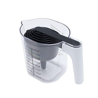 COOK WITH COLOR Measuring Cup Set - 9 PC. Nesting Stackable Liquid Measure Cup, Dry Measuring Cups and Spoons with Funnel and Scraper (Black) - CookCave