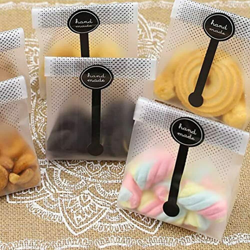 Cookie Bags for Packaging, Searik Translucent Plastic Cellophane Pastry Treat Bags for Party Gift Giving Bakery Bread Candy Chocolate Wrapping Goods with Stickers and Ribbon (3.5 x 8.8 Inches, 80 Pcs) - CookCave