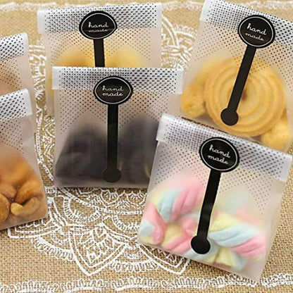 Cookie Bags for Packaging, Searik Translucent Plastic Cellophane Pastry Treat Bags for Party Gift Giving Bakery Bread Candy Chocolate Wrapping Goods with Stickers and Ribbon (3.5 x 8.8 Inches, 80 Pcs) - CookCave