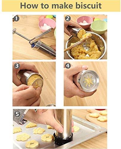 Cookie Press Maker Kit for DIY Biscuit Maker and Decoration with 8 Stainless Steel Cookie discs and 8 nozzles (Stainless Steel) - CookCave
