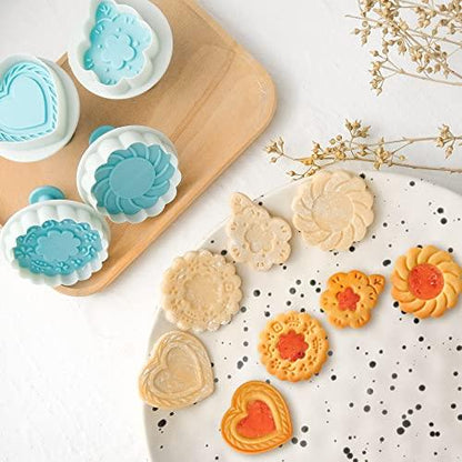 Cookie Stamps Set of 4, Cookie Press Mold, Decorating Supplies for DIY Baking, Cake, Pastry, Easy to Use-Flower Heart - CookCave