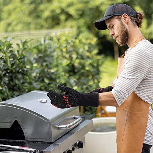 COOLJOB Heat Resistant BBQ Gloves for Hot Temperature Cooking, Barbecue Grilling or Baking Bread Pizza, 800 Degrees Safe Oven Mittens with Fingers, Aramid Fiber with Silicone Grip, One Size, Black - CookCave