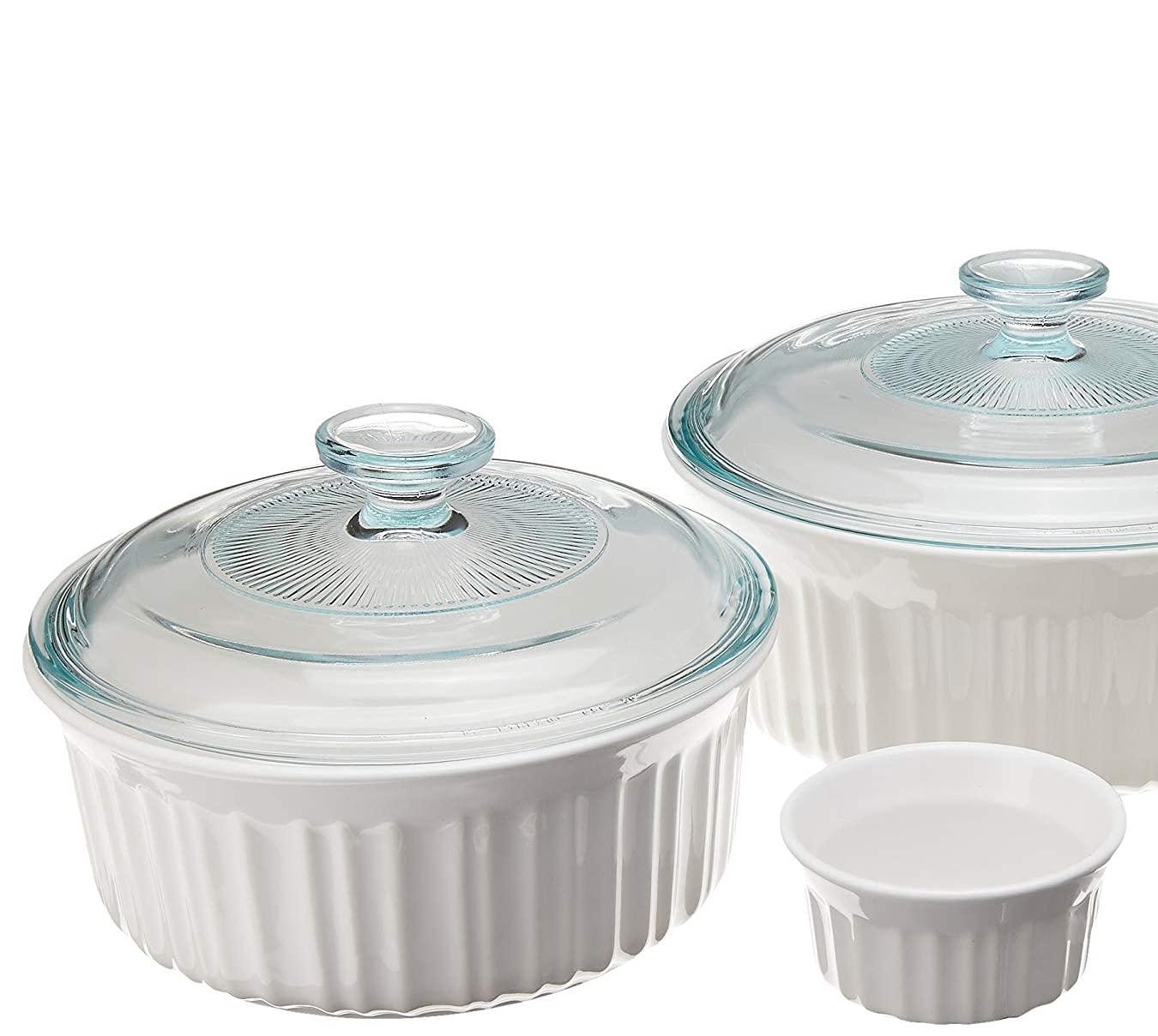 CorningWare French White 10-Pc Ceramic Bakeware Set with Lids, Chip and Crack Resistant Stoneware Baking Dish, Microwave, Dishwasher, Oven, Freezer and Fridge Safe - CookCave