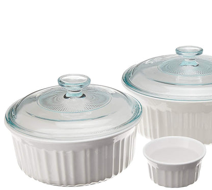 CorningWare French White 10-Pc Ceramic Bakeware Set with Lids, Chip and Crack Resistant Stoneware Baking Dish, Microwave, Dishwasher, Oven, Freezer and Fridge Safe - CookCave