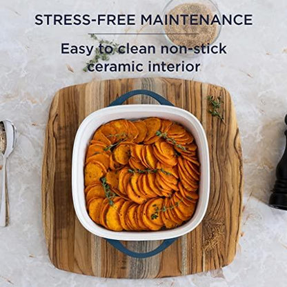 CorningWare, Non-Stick 3.2 Quart QuickHeat Roaster with Lid, Lightweight Roaster, Ceramic Non-Stick Interior Coating for Even Heat Cooking, French Navy - CookCave