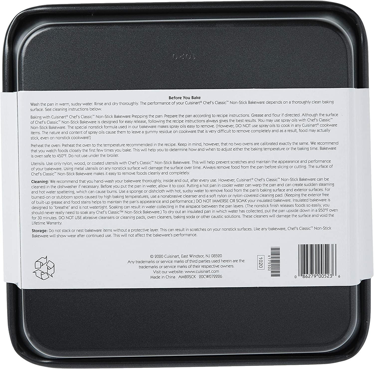 Cuisinart 9-Inch Chef's Classic Nonstick Bakeware Square Cake Pan, Silver - CookCave