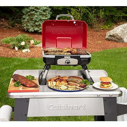 Cuisinart CGG-180T Petit Gourmet Portable Tabletop Propane Gas Grill, Red 17.6 x 18.6 x 11.8-Inch - CookCave