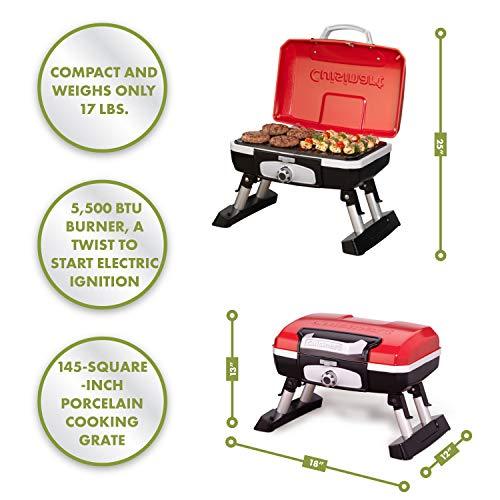 Cuisinart CGG-180T Petit Gourmet Portable Tabletop Propane Gas Grill, Red 17.6 x 18.6 x 11.8-Inch - CookCave