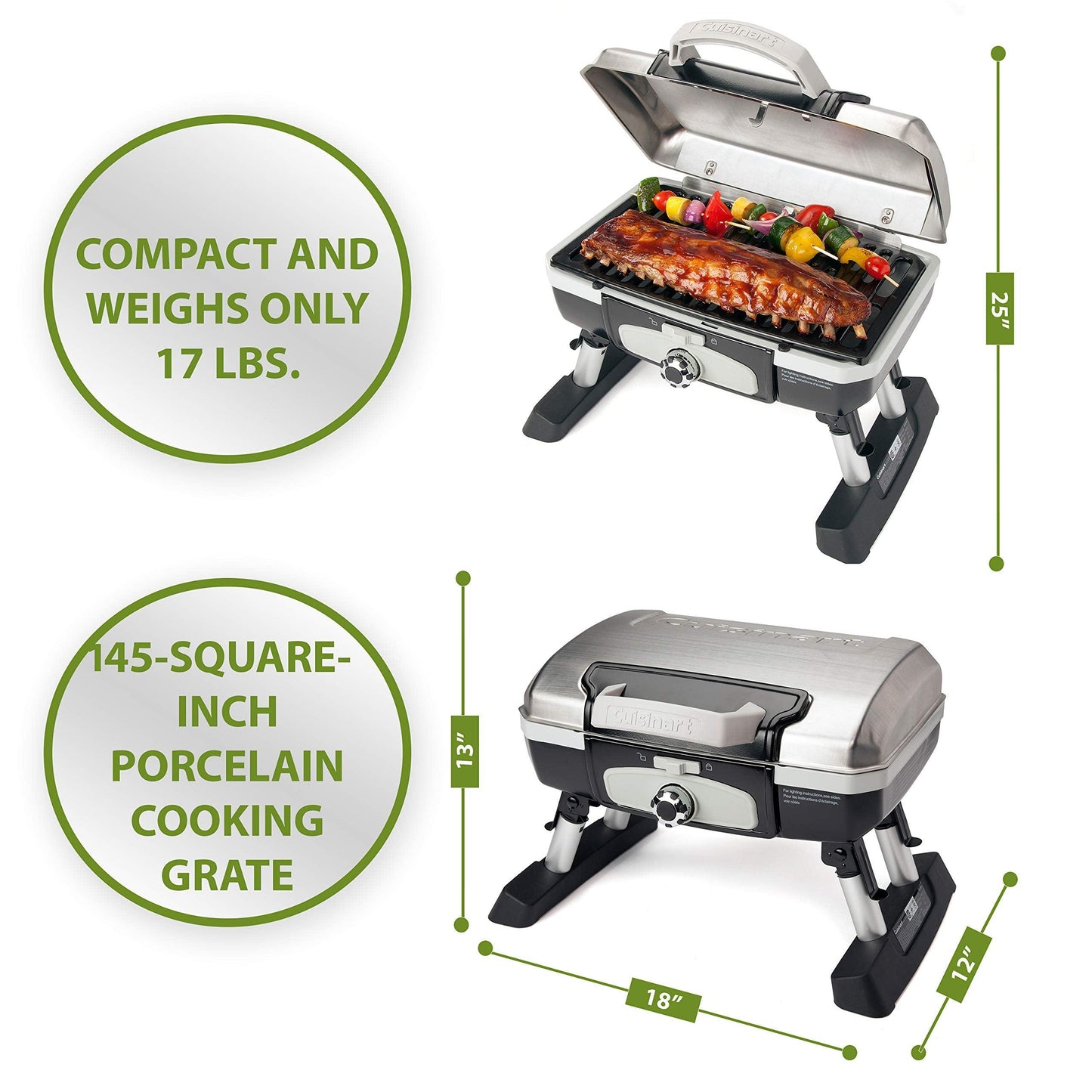 Cuisinart CGG-180TS Petit Gourmet Portable Tabletop Gas Grill, Stainless Steel - CookCave