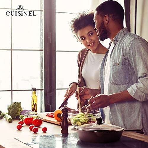 Cuisinel Cast Iron Skillet with Lid - 12"-Inch Frying Pan + Glass Lid + Heat-Resistant Handle Cover - Pre-Seasoned Oven Safe Cookware - Indoor/Outdoor Use - Grill, BBQ, Fire, Stovetop, Induction Safe - CookCave