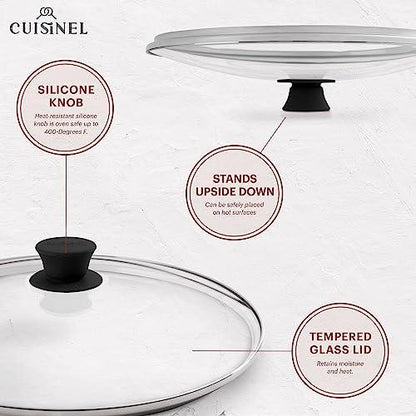 Cuisinel Cast Iron Skillet with Lid - 12"-Inch Frying Pan + Glass Lid + Heat-Resistant Handle Cover - Pre-Seasoned Oven Safe Cookware - Indoor/Outdoor Use - Grill, BBQ, Fire, Stovetop, Induction Safe - CookCave