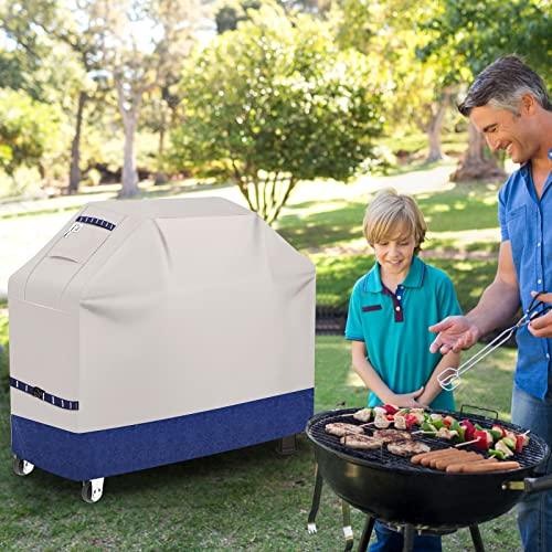 CUSSIOU Grill Cover BBQ Grill Cover 600D Waterproof Heavy Duty Gas Grill Cover, Barbecue Grill Covers for Weber, Brinkmann, Char Broil Grills Cover (59" L x 24" W x 46" H,Fog/Navy) - CookCave