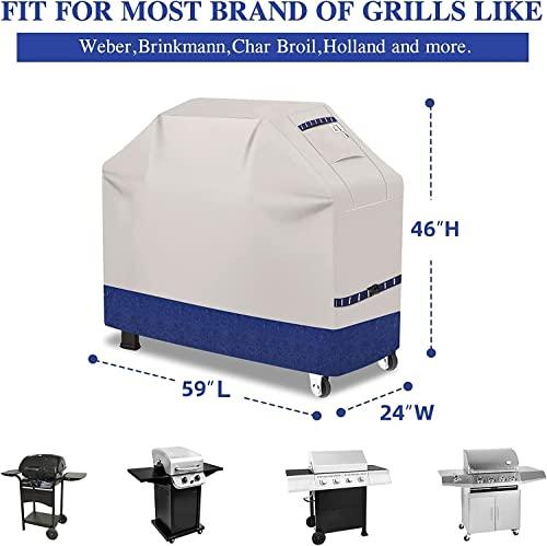 CUSSIOU Grill Cover BBQ Grill Cover 600D Waterproof Heavy Duty Gas Grill Cover, Barbecue Grill Covers for Weber, Brinkmann, Char Broil Grills Cover (59" L x 24" W x 46" H,Fog/Navy) - CookCave