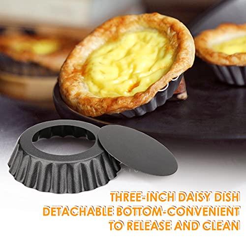 Cyimi 12 pcs Egg Tart Molds, 3" Mini Tart Pans Removable Bottom, Cupcake Cake Muffin Mold Tin Pan Baking Tool, Reusable Quiche Bakeware Carbon Steel for Pies, Quiche, Cheese Cakes, Desserts - CookCave