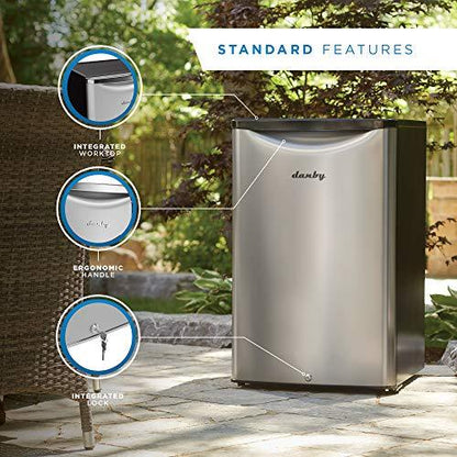 Danby DAR044A6BSLDBO 4.4 Cu.Ft. Outdoor Mini Fridge, IPX4-Rated Stainless Steel Look All Refrigerator for Patio, Cabana, Pool Bar, E-Star Rated, Spotless Steel - CookCave