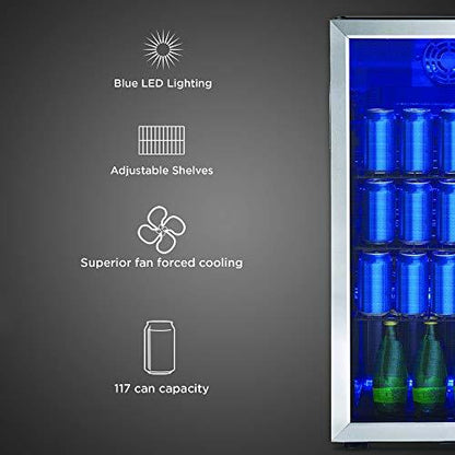 Danby DBC117A1BSSDB-6 117 Can Beverage Center, 3.1 Cu.Ft. Freestanding Drinks Refrigerator for Basement, Dining, Living Room-Bar Fridge Perfect for Beer, Pop, Water, Black/Grey - CookCave