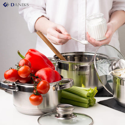 Daniks Standard Stainless Steel Stock Pot with Glass Lid | Induction 3 Quart | Dishwasher Safe Pot | Measuring Scale | Soup Pasta Stew Pot | Silver - CookCave