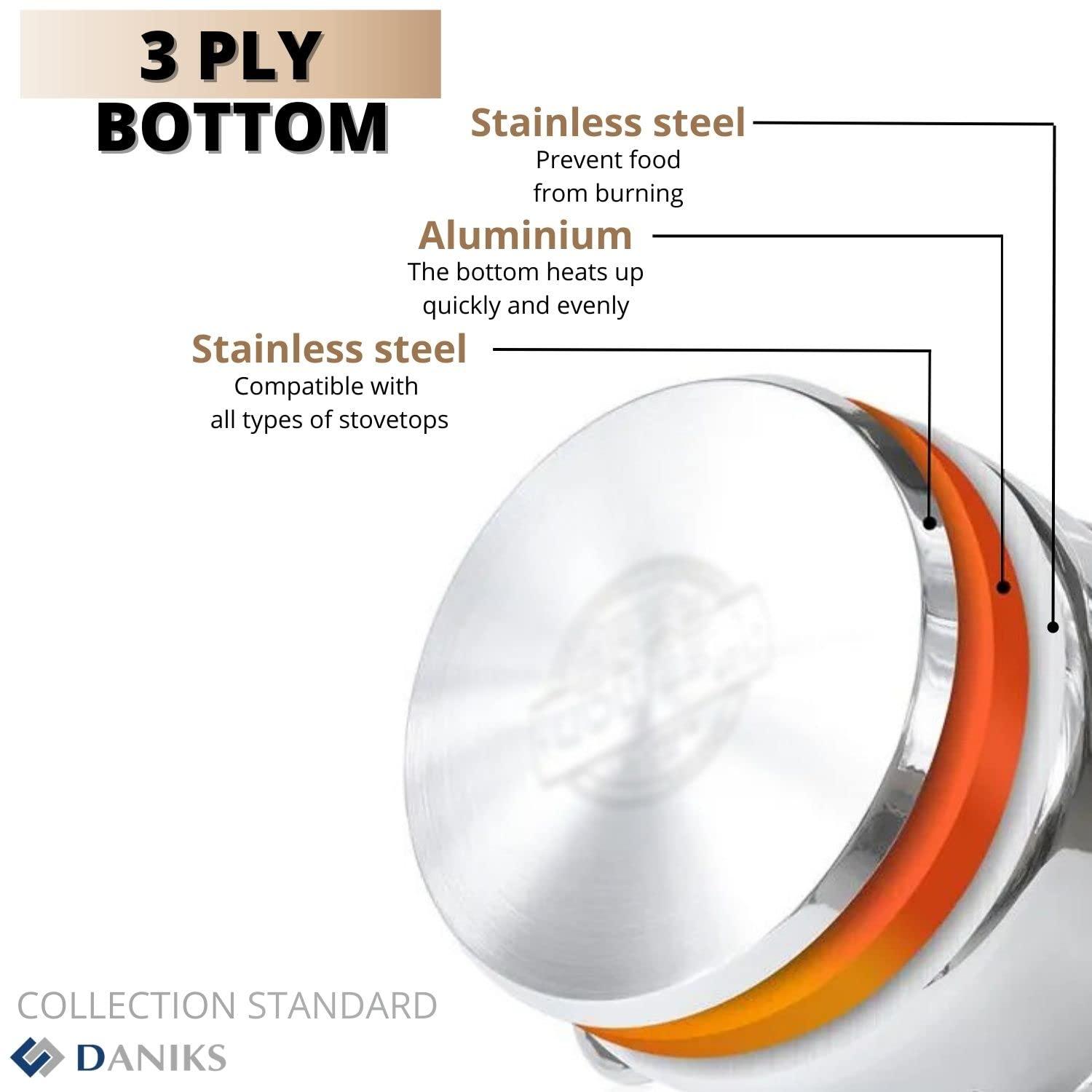 Daniks Standard Stainless Steel Stock Pot with Glass Lid | Induction 3 Quart | Dishwasher Safe Pot | Measuring Scale | Soup Pasta Stew Pot | Silver - CookCave