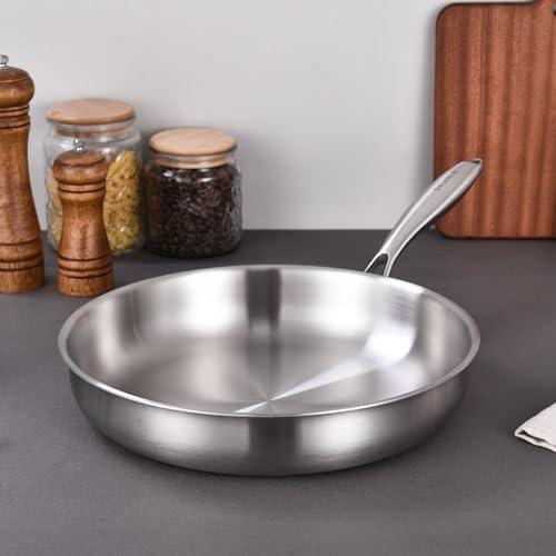 DELARLO Whole body Tri-Ply Stainless Steel 12inch Frying Pan, Oven safe induction skillet,pots and pans set,Suitable for All Stove (Detachable Handle) - CookCave