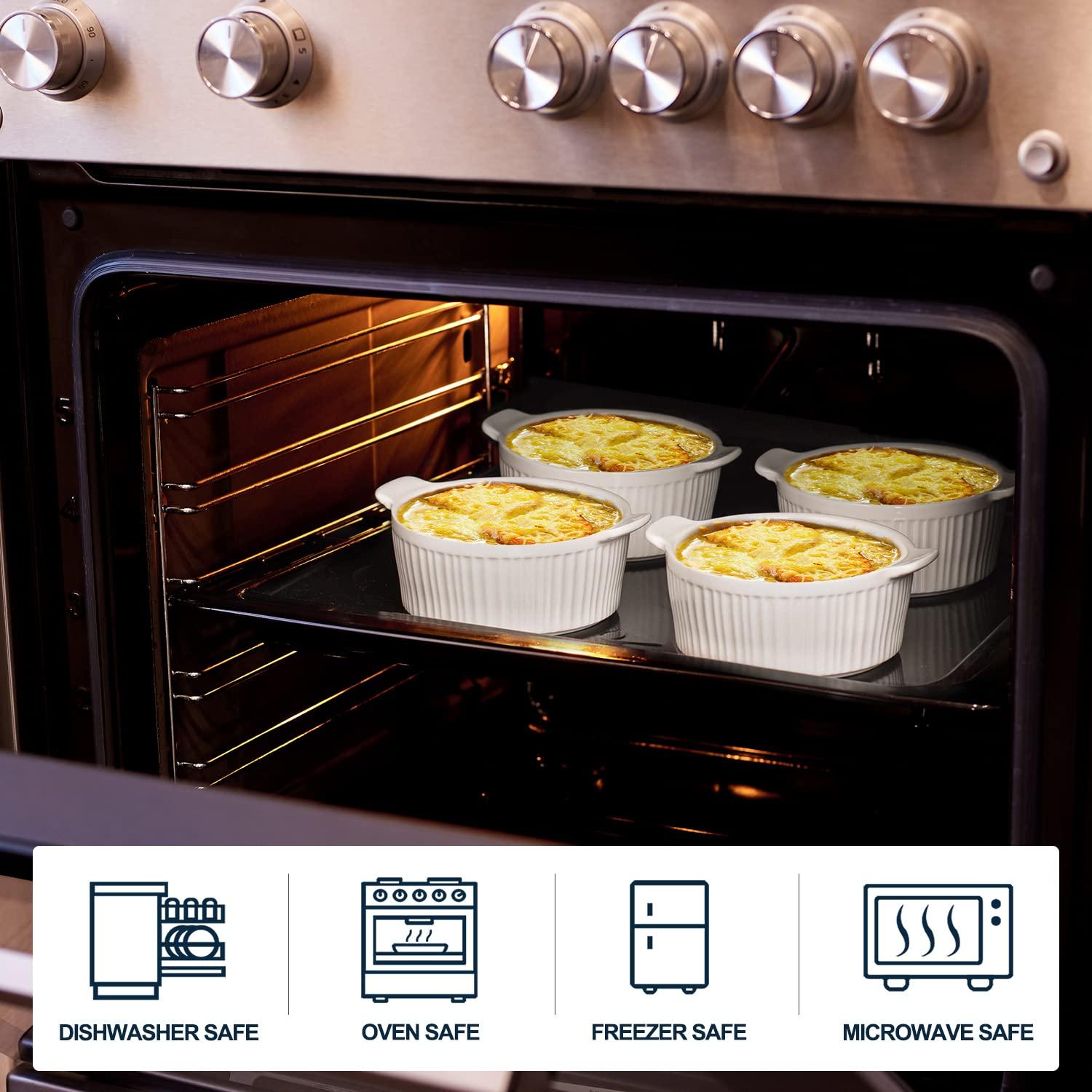 Delling Ramekins with Handle, 6 PACK Soup Bowls for French Onion Soup, Pot Pie, Lava Cakes, Creme Brulee, 12 Oz Porcelain Souffle Dish for Baking, White - CookCave