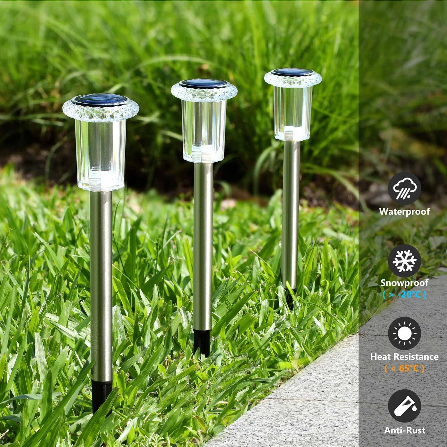 DenicMic Solar Pathway Lights Outdoor 10 Pack LED Waterproof Stainless Steel Garden Stake Lights for Path, Walkway, Driveway, Yard, Patio, Garden Decor (Cold White) - CookCave