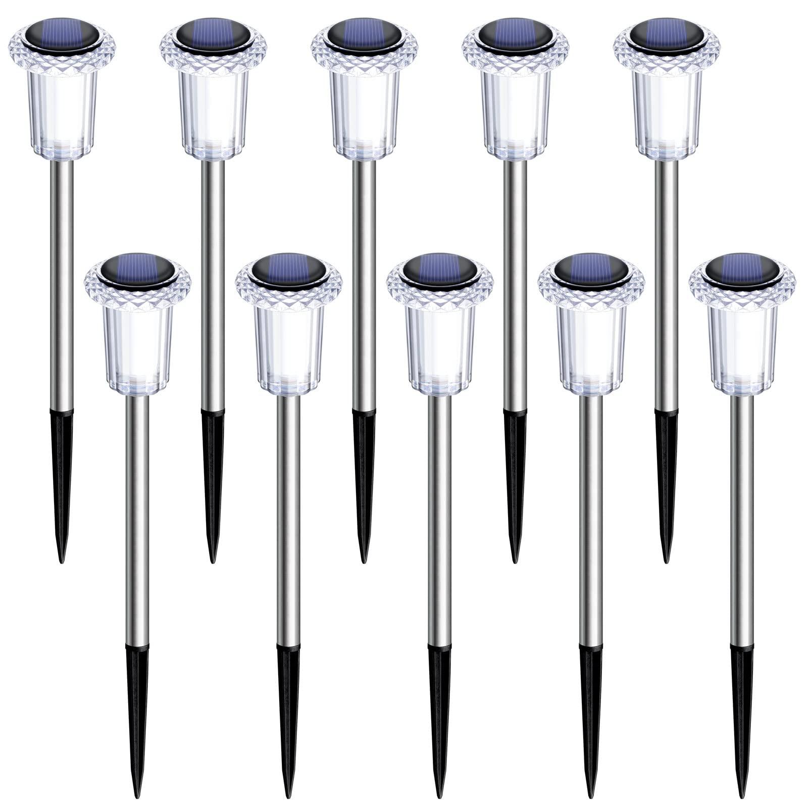 DenicMic Solar Pathway Lights Outdoor 10 Pack LED Waterproof Stainless Steel Garden Stake Lights for Path, Walkway, Driveway, Yard, Patio, Garden Decor (Cold White) - CookCave