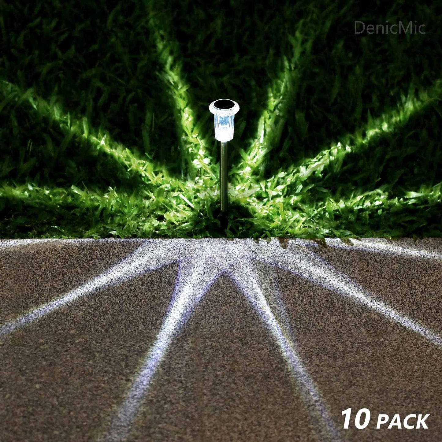 DenicMic Solar Pathway Lights Outdoor 10 Pack LED Waterproof Stainless Steel Garden Stake Lights for Path, Walkway, Driveway, Yard, Patio, Garden Decor (Cold White) - CookCave
