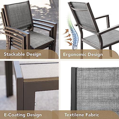 Devoko 7 Piece Patio Dining Set, Outdoor Furniture Patio Table and Chairs Set (Grey) - CookCave