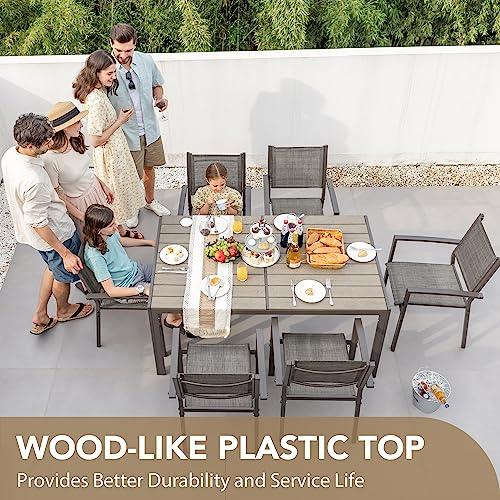 Devoko 7 Piece Patio Dining Set, Outdoor Furniture Patio Table and Chairs Set (Grey) - CookCave