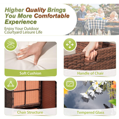 Devoko 9 Pieces Patio Dining Sets Outdoor Space Saving Rattan Chairs with Glass Table Patio Furniture Sets Cushioned Seating and Back Sectional Conversation Set (Beige) - CookCave