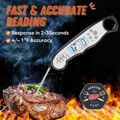 Digital Meat Thermometer, Waterproof Instant Read Food Thermometer for Cooking and Grilling, Kitchen Gadgets, Accessories with Backlight & Calibration for Candy, BBQ Grill, Liquids, Beef, Turkey… - CookCave