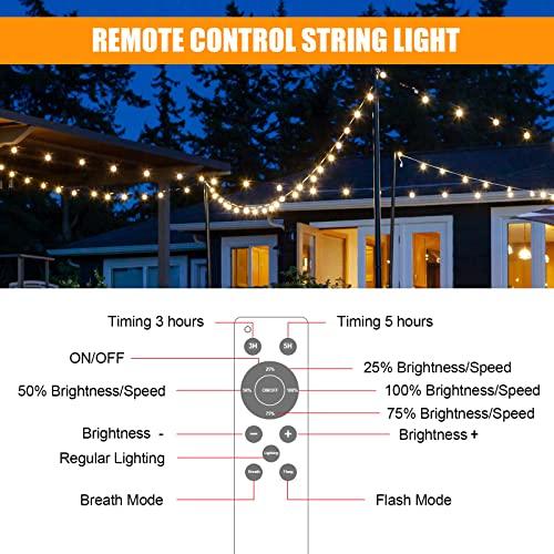 doopo 50FT Outdoor String Lights with Remote Control, USB Powered Patio Lights with 25 G40 Shatterproof LED Bulbs(1 Spare), Hanging String Light Connectable for Outside Backyard, Porch, Bistro - CookCave