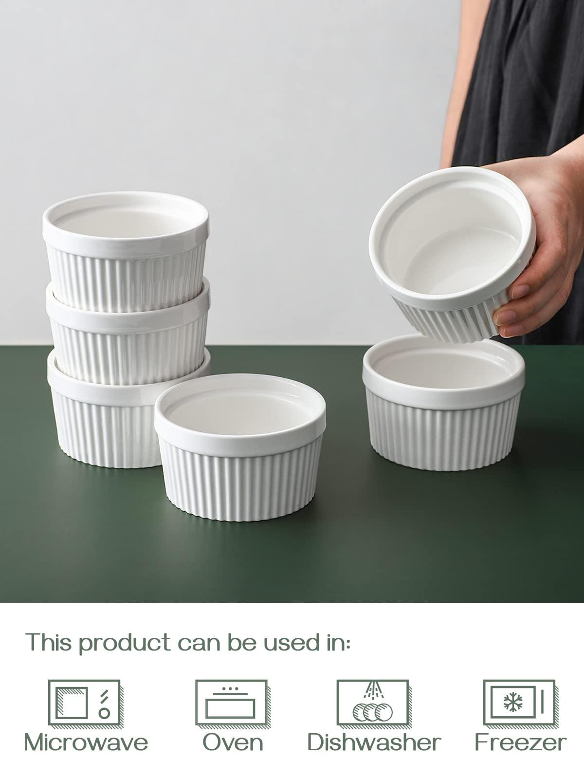 DOWAN 8 oz Ramekins for Creme Brulee Porcelain Ramekins Oven Safe, Classic Style Ramekins for Baking Souffle Ramekins Bowls, Set of 6, White - CookCave