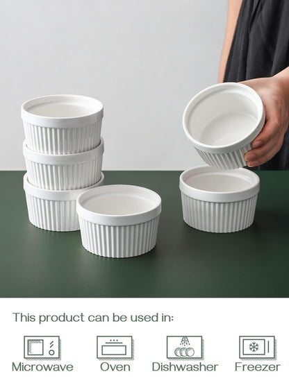 DOWAN 8 oz Ramekins for Creme Brulee Porcelain Ramekins Oven Safe, Classic Style Ramekins for Baking Souffle Ramekins Bowls, Set of 6, White - CookCave
